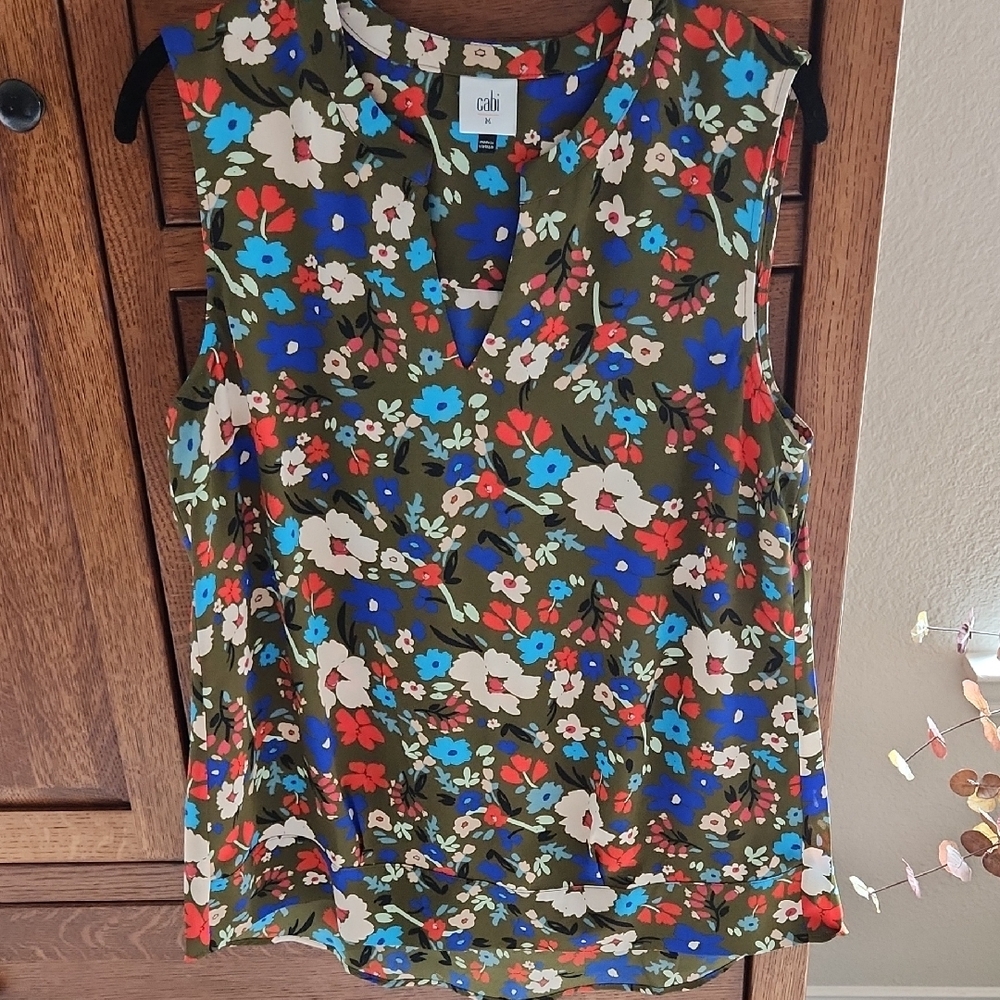 CAbi Blue Sleeveless Blouse with Mandarin Collar